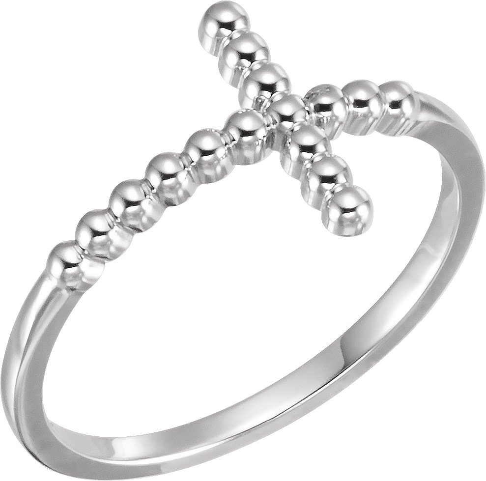 Continuum Sterling Silver Beaded Sideways Cross Ring