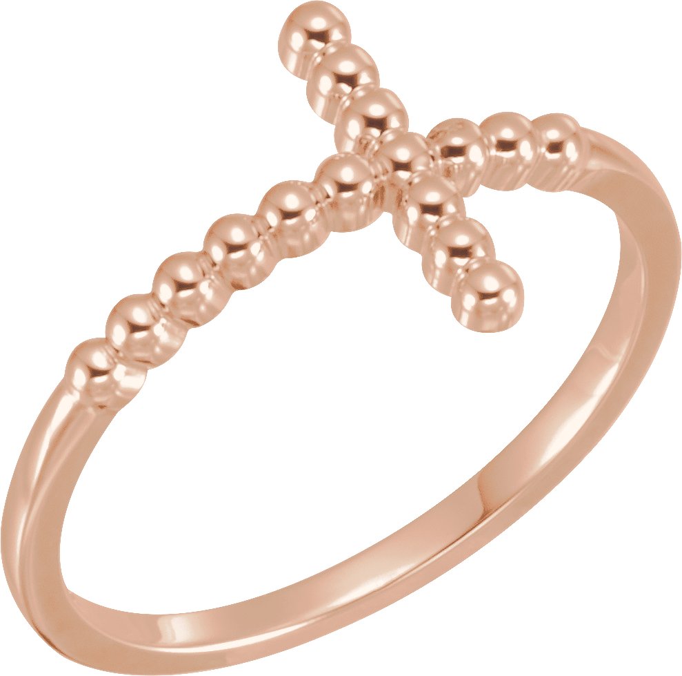 14K Rose Beaded Sideways Cross Ring