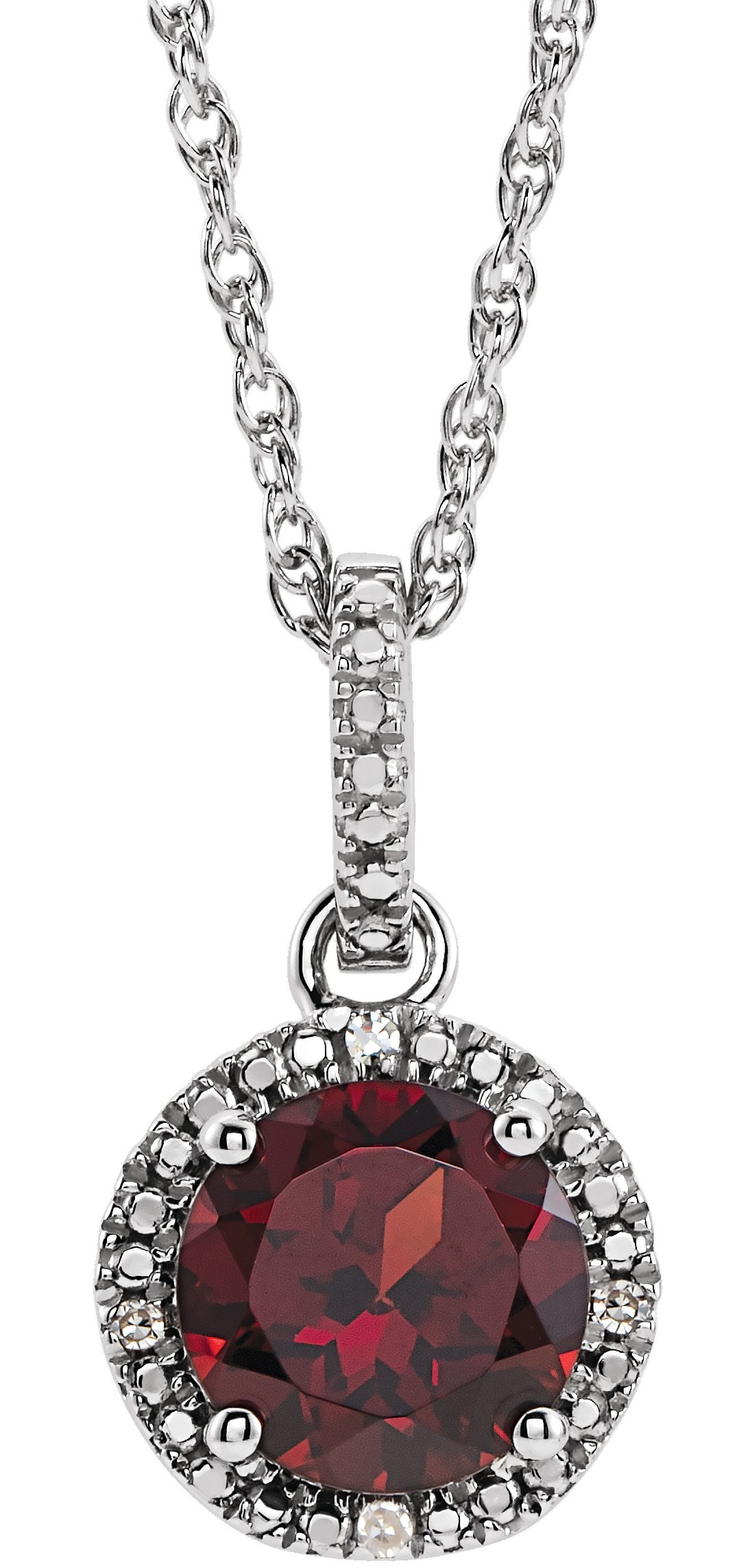 Sterling Silver Natural Mozambique Garnet and .01 CTW Natural Diamond 18" Necklace