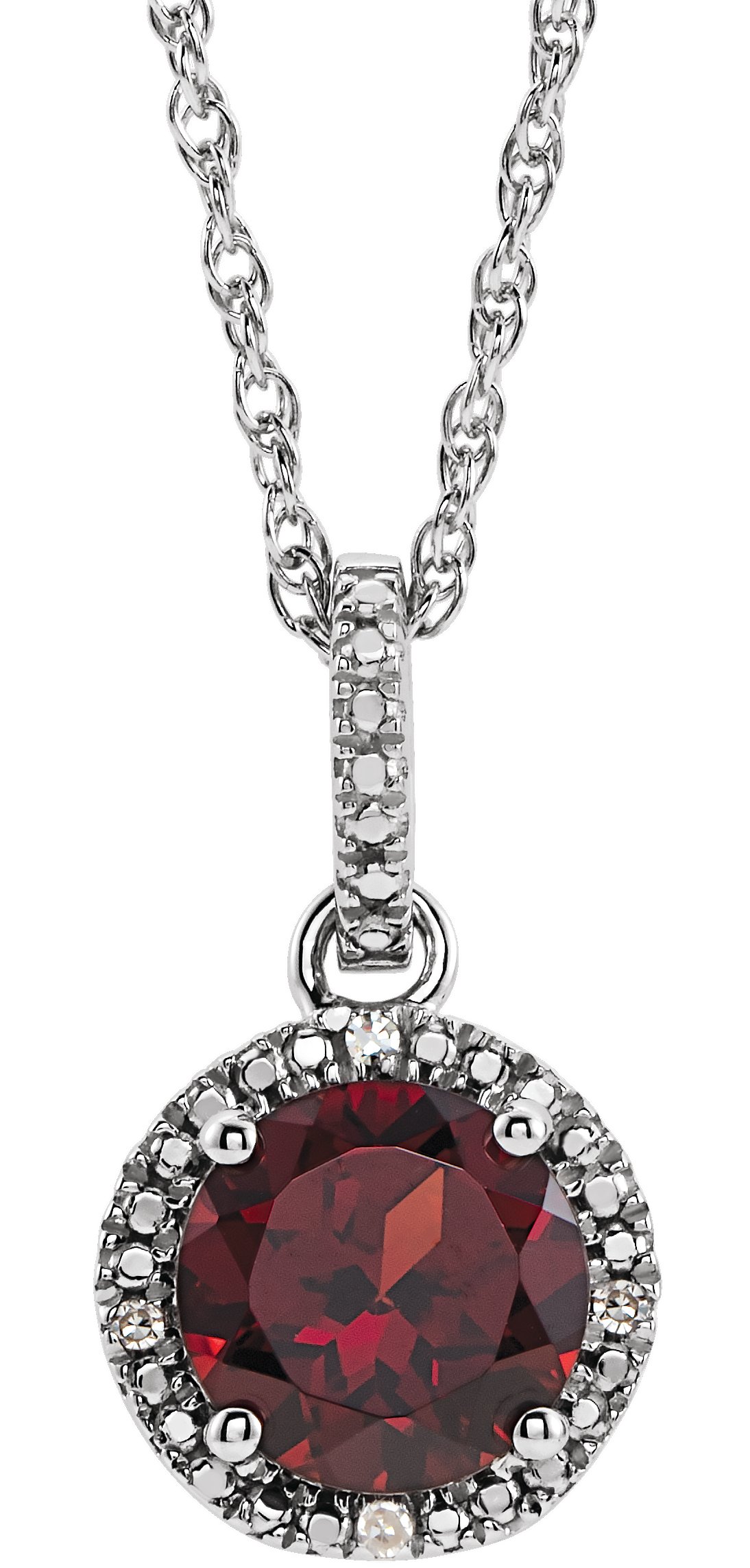 Sterling Silver Natural Mozambique Garnet and .01 CTW Natural Diamond 18