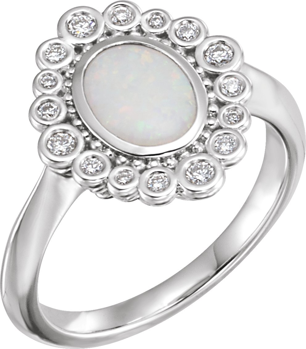 14K White Opal and .17 CTW Diamond Ring Ref 13077717