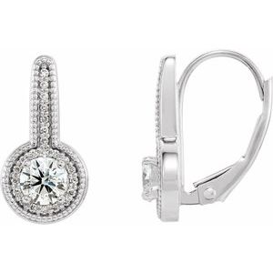 14K White 5/8 CTW Natural Diamond Halo-Style Dangle Earrings