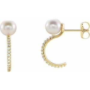 14K Yellow Freshwater Cultured Pearl & 1/6 CTW Diamond Hoop Earrings