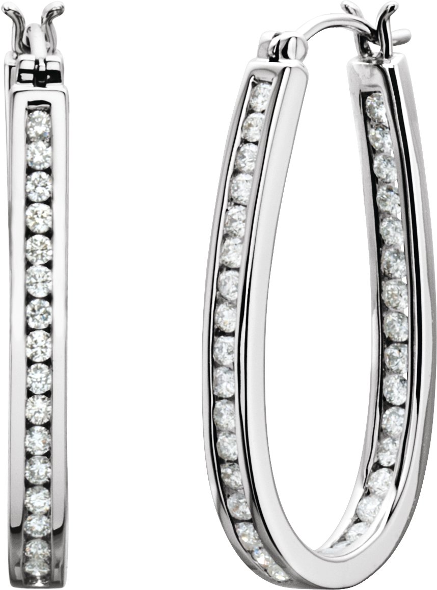 14K White 30 mm 1 CTW Natural Diamond Inside-Outside Hoop Earrings