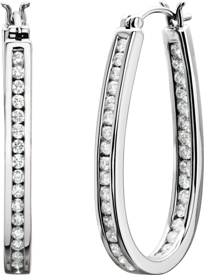 14K White 1 CTW Natural Diamond Inside-Outside Hinged 30 mm Hoop Earrings