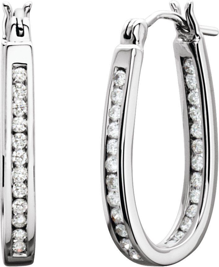 14K White 1/2 CTW Natural Diamond Inside-Outside Hinged 22.5 mm Hoop Earrings
