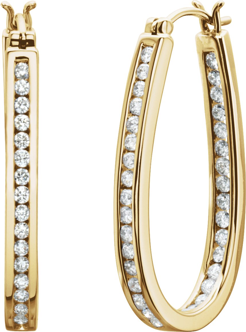 14K Yellow 1 CTW Natural Diamond Inside-Outside Hinged 30 mm /Hoop Earrings