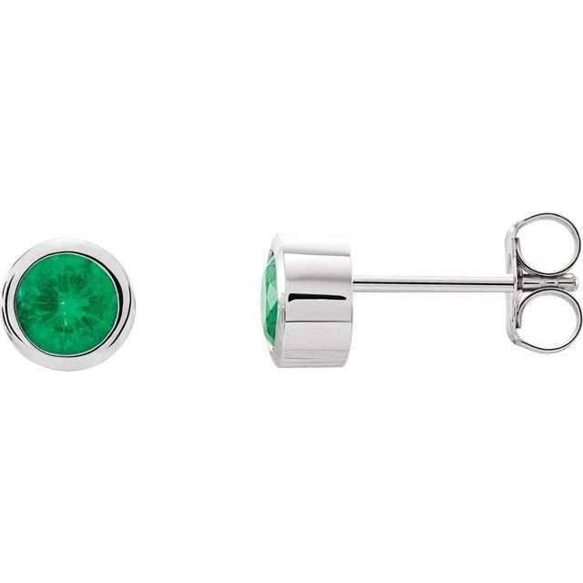 Platinum Lab-Grown Emerald Bezel-Set Earrings