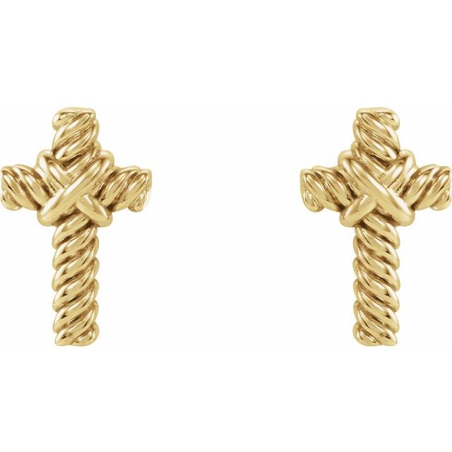 14K Yellow Rope Cross Earrings