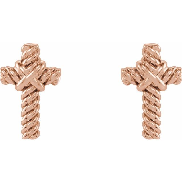 14K Rose Rope Cross Earrings