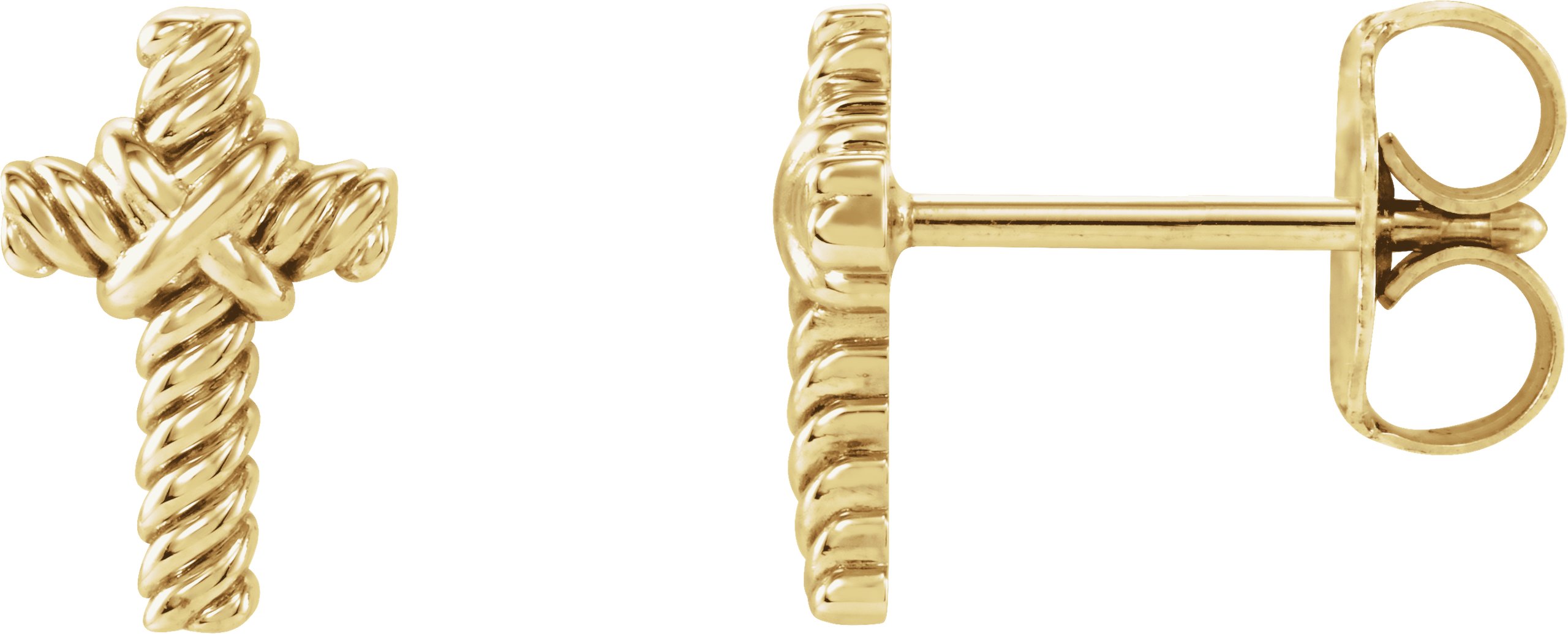 14K Yellow Rope Cross Earrings