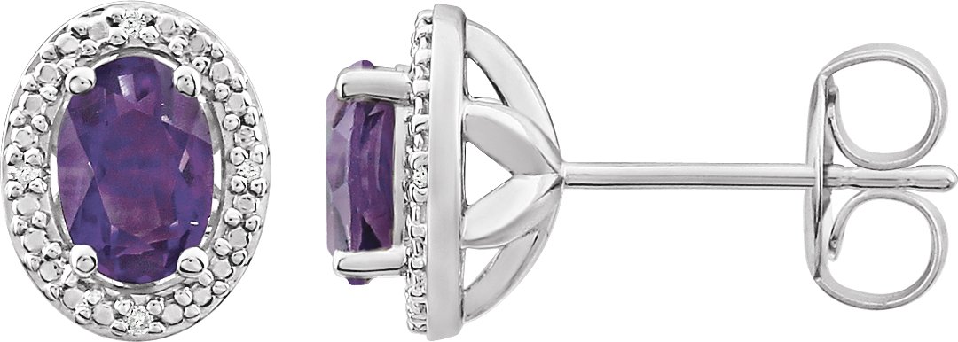 Sterling Silver Natural Amethyst & .025 CTW Natural Diamond Earrings