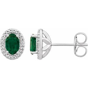 Sterling Silver Lab-Grown Emerald & .025 CTW Natural Diamond Earrings