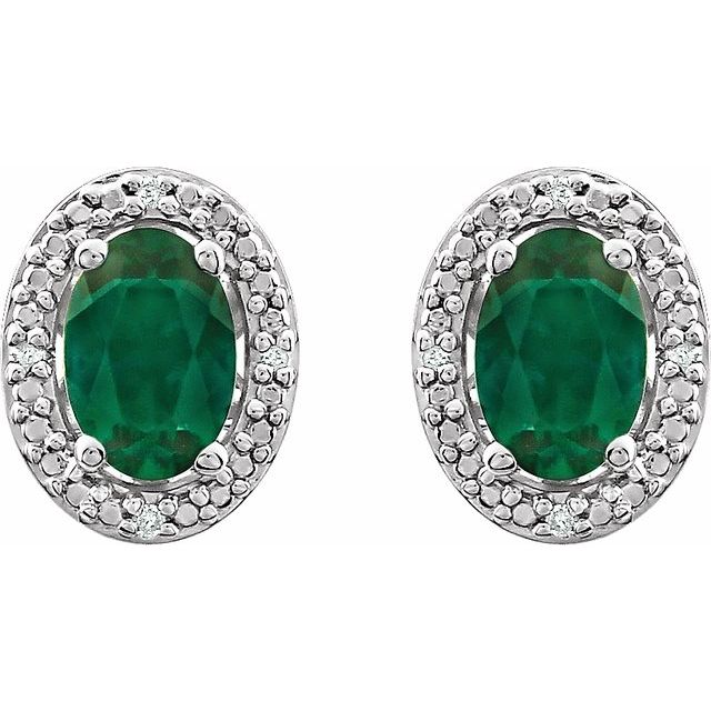 Sterling Silver Lab-Grown Emerald & .025 CTW Natural Diamond Earrings