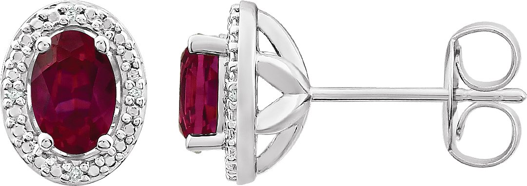 Sterling Silver Lab-Grown Ruby & .025 CTW Natural Diamond Earrings