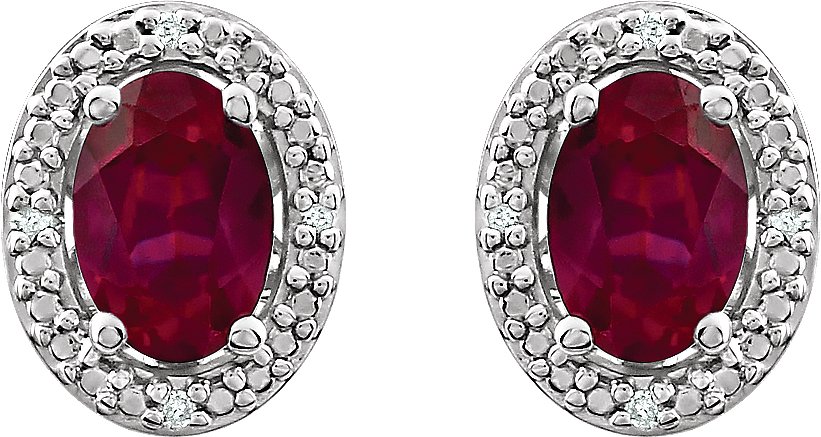 Sterling Silver Lab-Grown Ruby & .025 CTW Natural Diamond Earrings