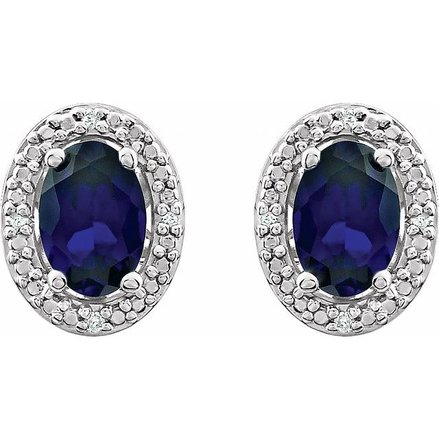 Sterling Silver Lab-Grown Blue Sapphire & .025 CTW Natural Diamond Earrings