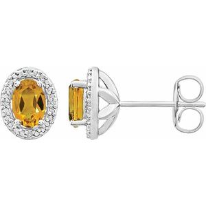 Sterling Silver Natural Citrine & .025 CTW Natural Diamond Earrings