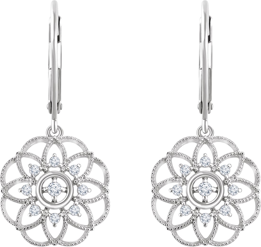 14K White 1/5 CTW Natural Diamond Granulated Filigree Earrings