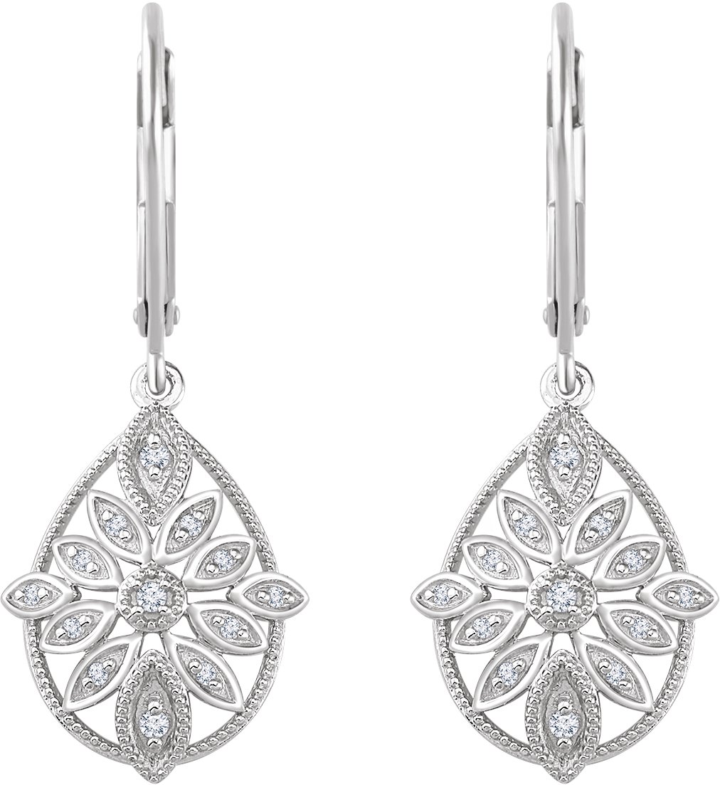 14K White 1/6 CTW Diamond Granulated Filigree Earrings 