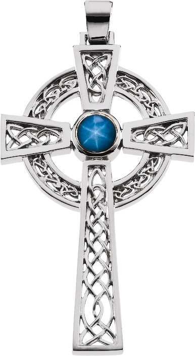 Sterling Silver Natural Blue Star Sapphire Cross Pendant 