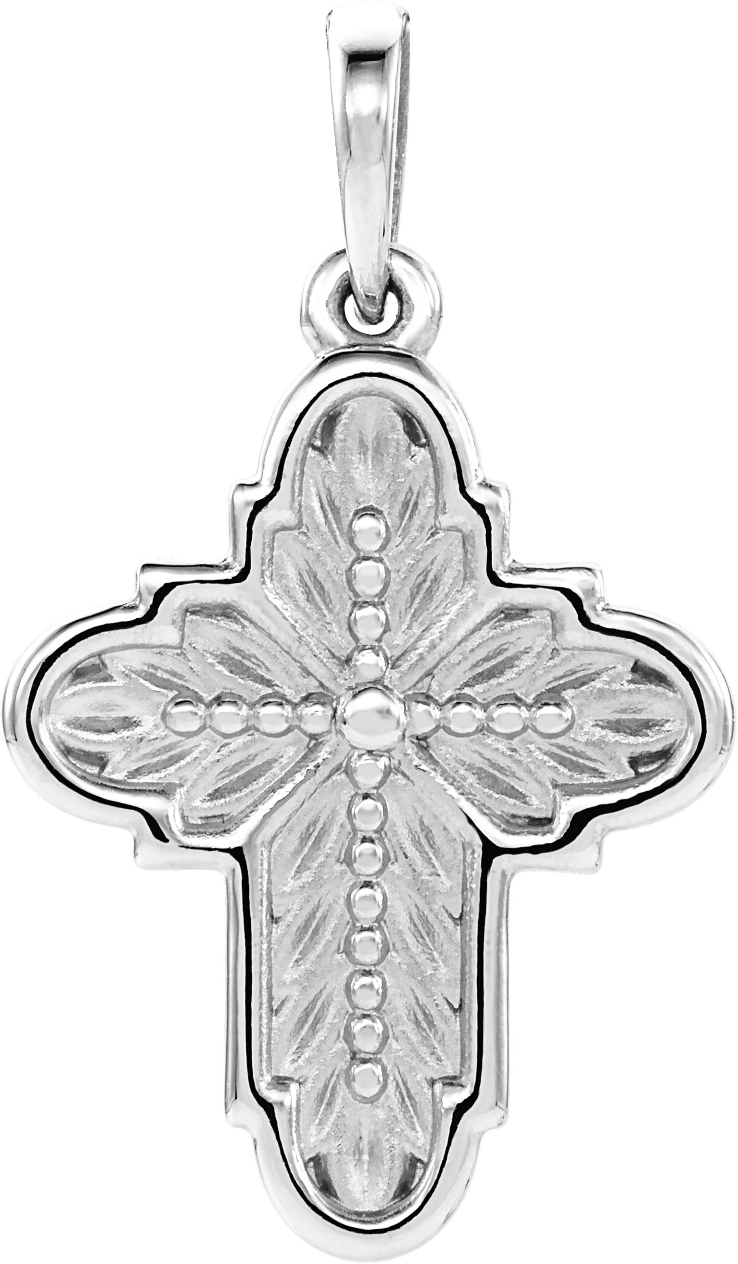 14K White 19x13.7 mm Ornate Leaf Cross Pendant