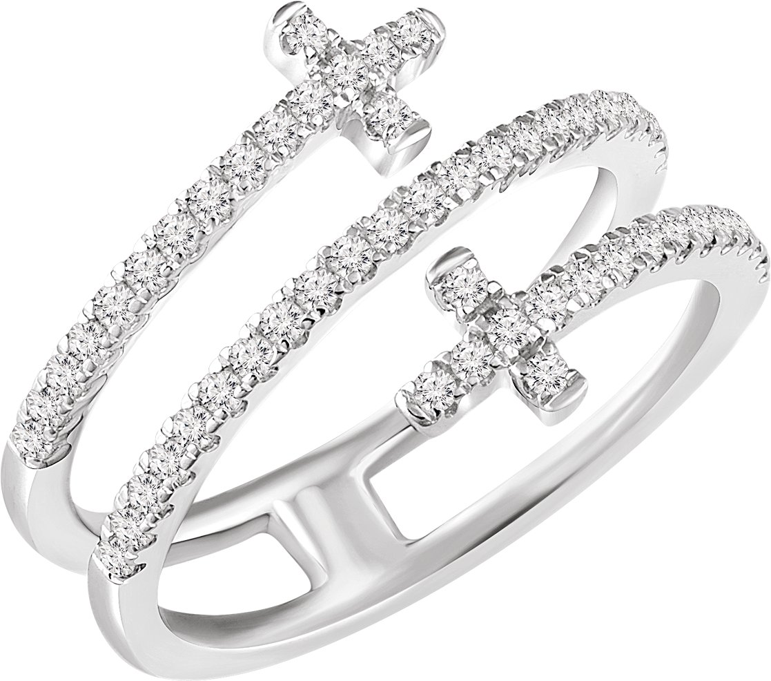 14K White 3/8 CTW Diamond Sideways Cross Ring  