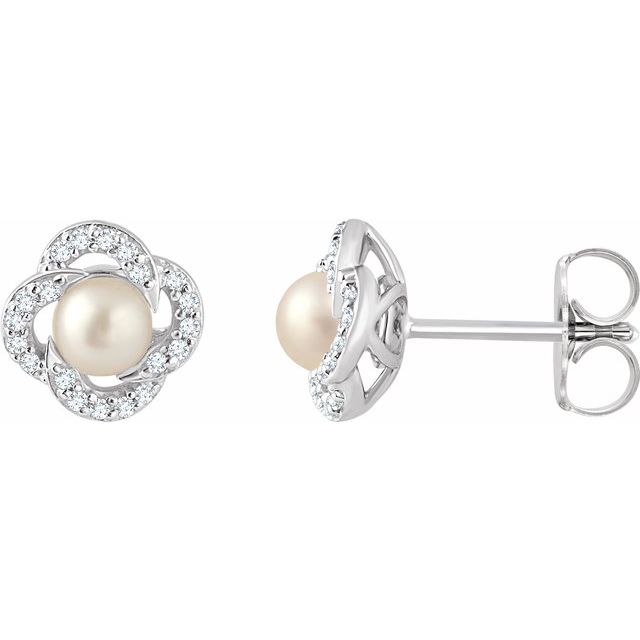 14K White Freshwater Cultured Pearl & 1/6 CTW Diamond Earrings  