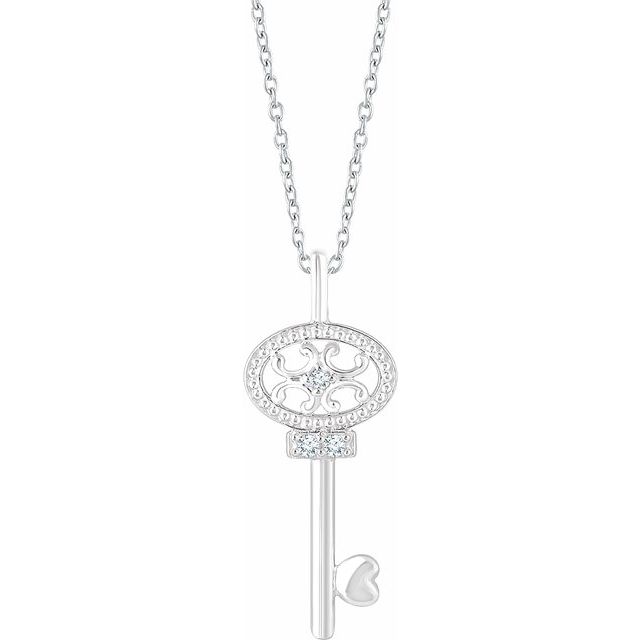 Sterling Silver .03 CTW Natural Diamond Key 16-18" Necklace  