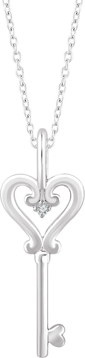 Sterling Silver Heart and Key Pendant Set, 18