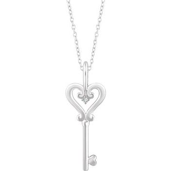 Sterling Silver .006 CT Diamond Key 16 18 inch Necklace Ref. 13112962