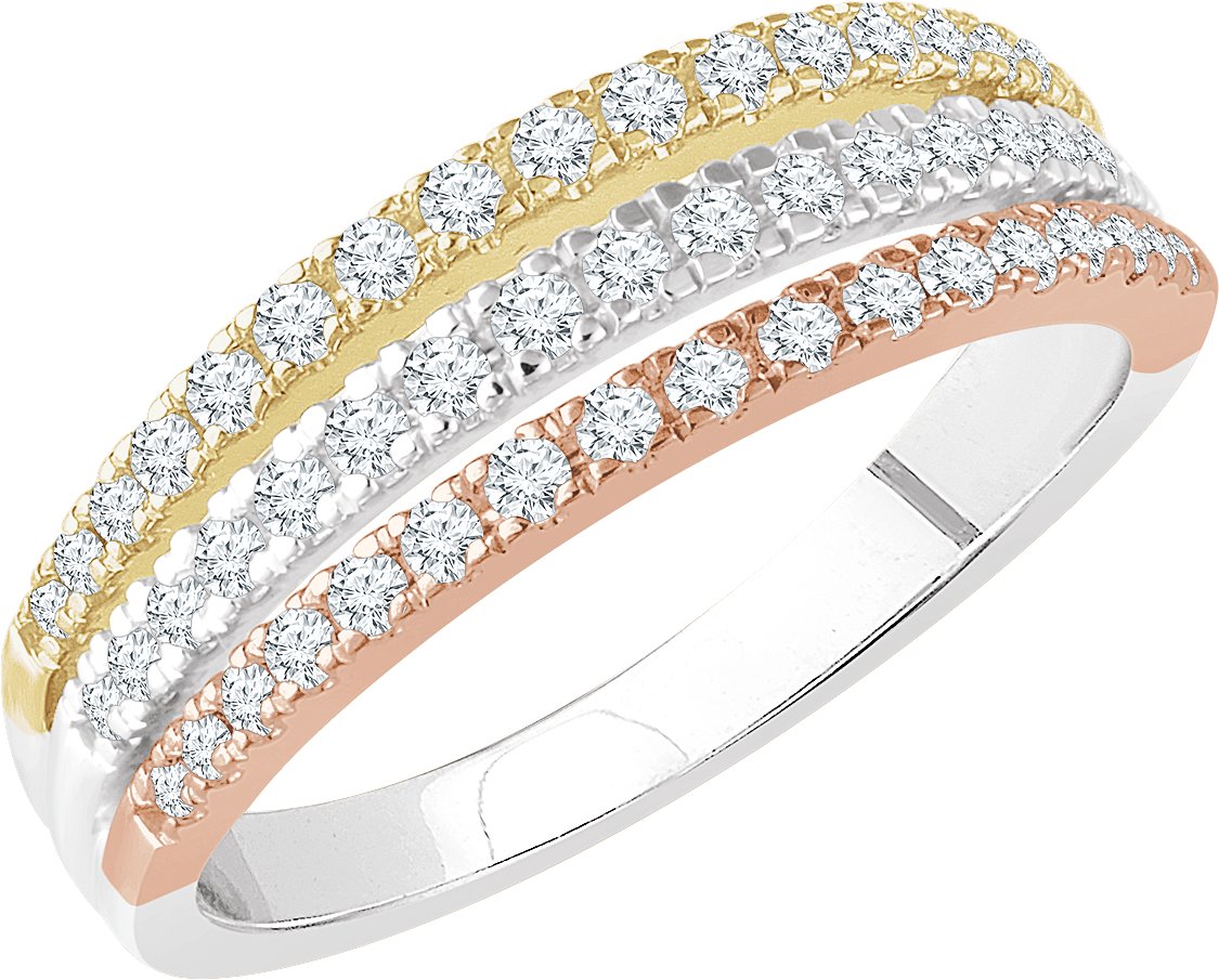 14K Tri-Color 1/2 CTW Diamond Stacked Ring  