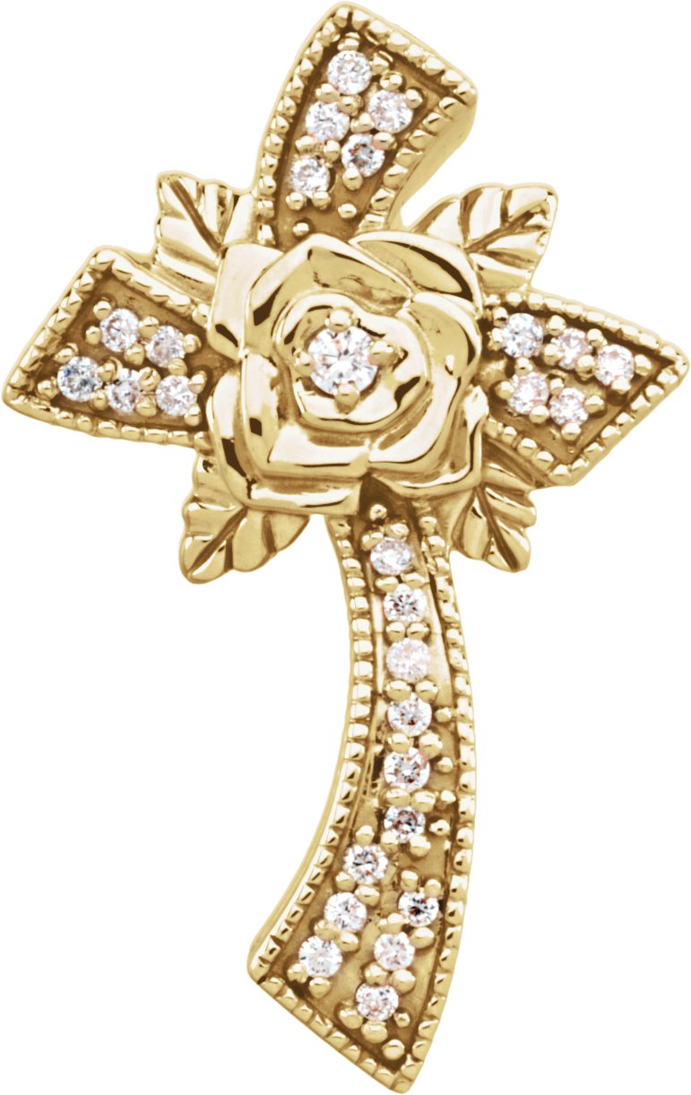 14K Yellow 1/6 CTW Natural Diamond Floral-Inspired Cross Pendant