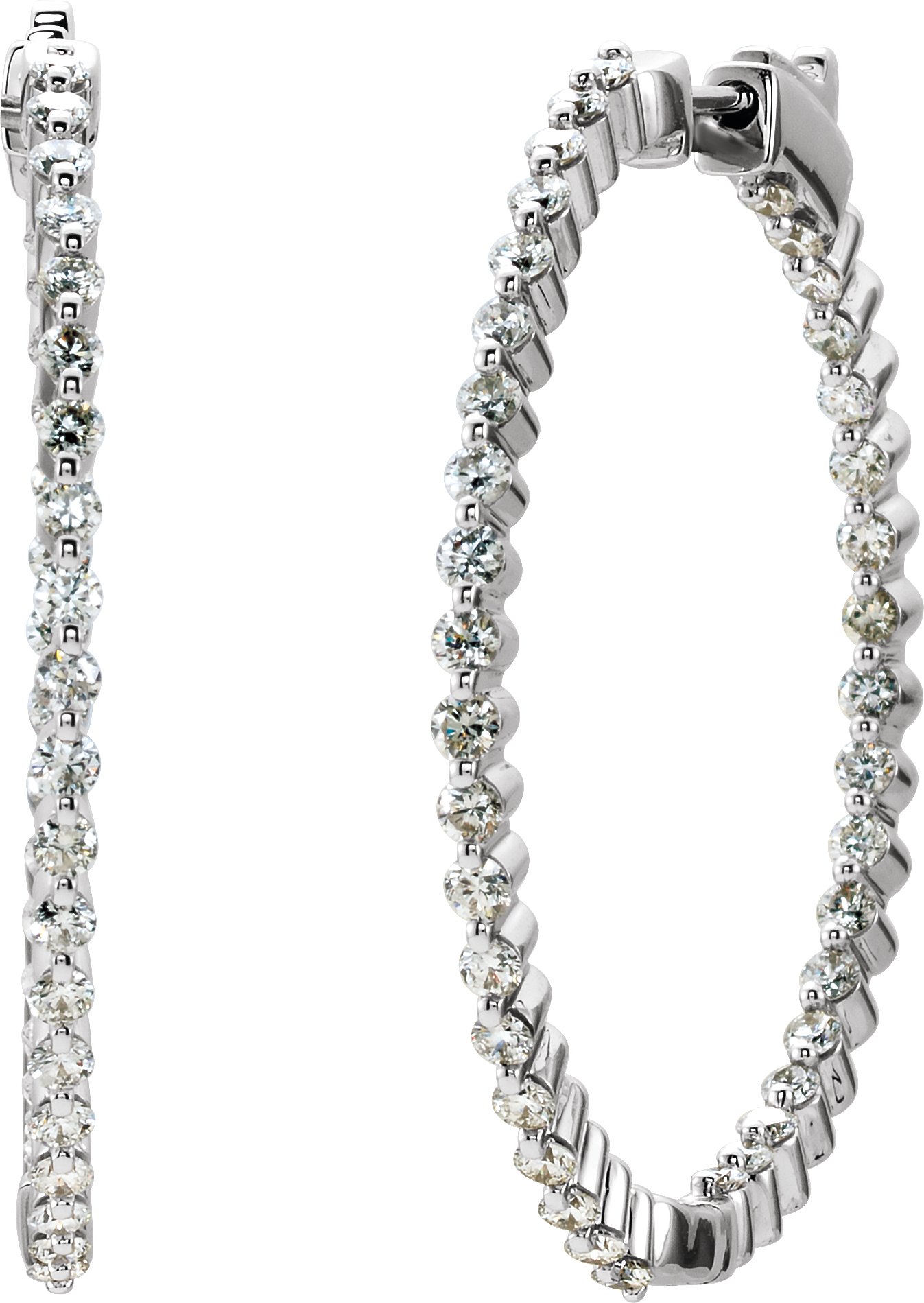 14K White 2 CTW Natural Diamond Inside-Outside Hinged 36.9 mm Hoop Earrings