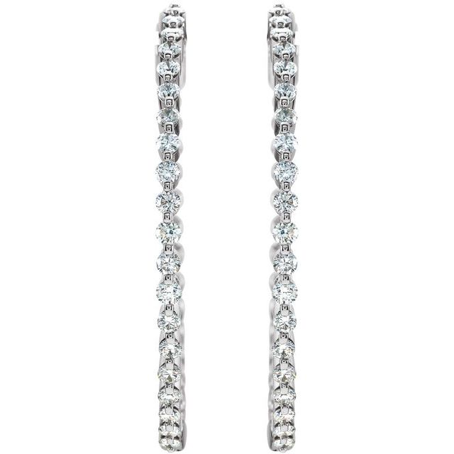 14K White 2 CTW Natural Diamond Inside-Outside Hinged 36.9 mm Hoop Earrings