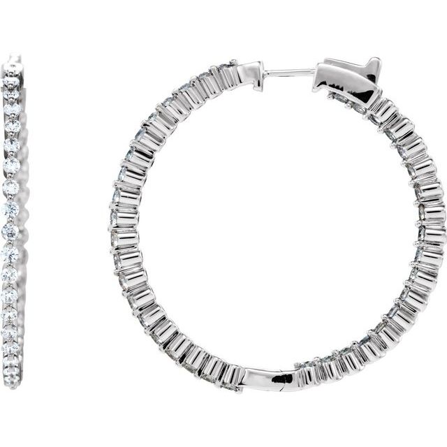 14K White 2 CTW Diamond Inside-Outside Hinged 36.9 mm Hoop Earrings