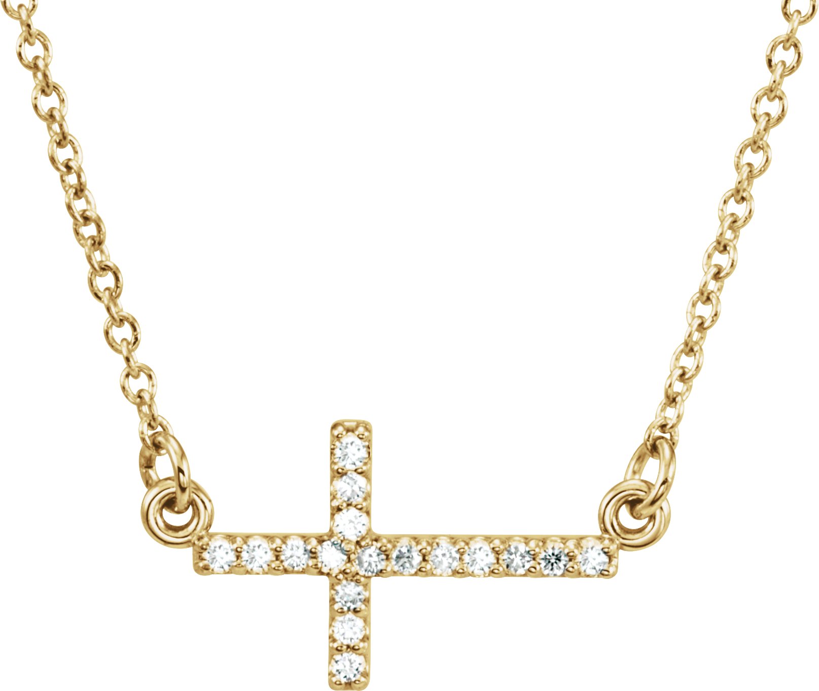 14K Yellow .07 CTW Diamond Sideways Cross 16-18 Necklace 