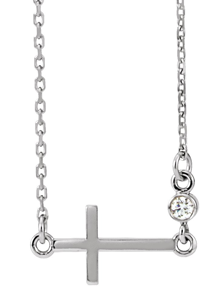 Sterling Silver .03 CTW Natural Diamond Sideways Cross 16-18" Necklace