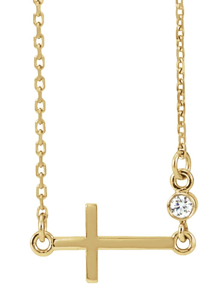 14K Yellow .03 CTW Diamond Sideways Cross 16-18 Necklace 