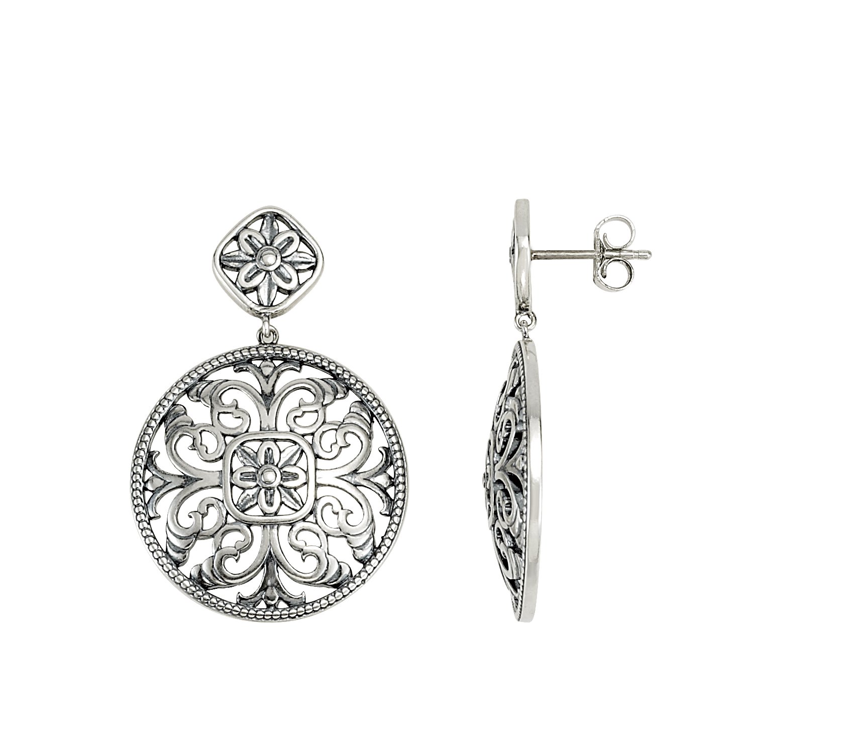 Sterling Silver & 14K White Filigree Earring