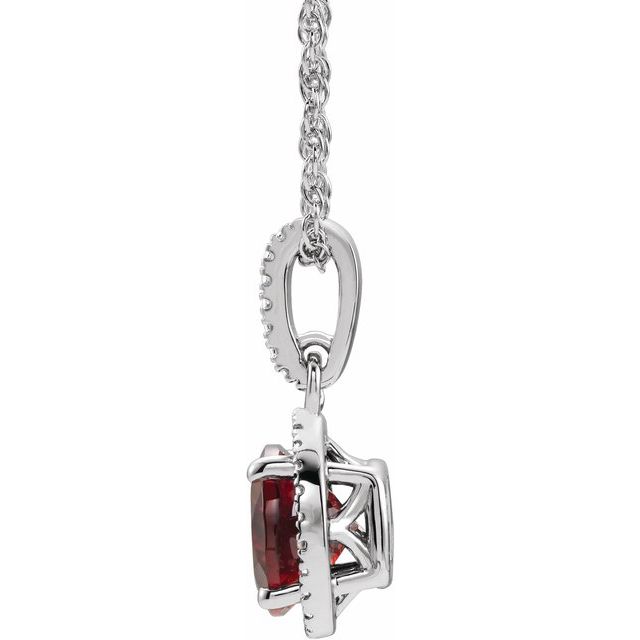 Sterling Silver Natural Mozambique Garnet and .01 CTW Natural Diamond 18 Necklace