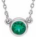 Rhodium-Plated Sterling Silver 3 mm Round Imitation Emerald Solitaire 16