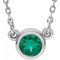 Rhodium-Plated Sterling Silver 4 mm Round Imitation Emerald Solitaire 16