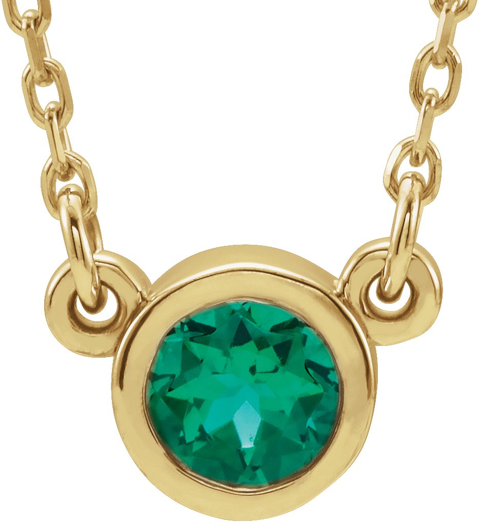 14K Yellow 4 mm Round Natural Emerald Solitaire 16" Necklace