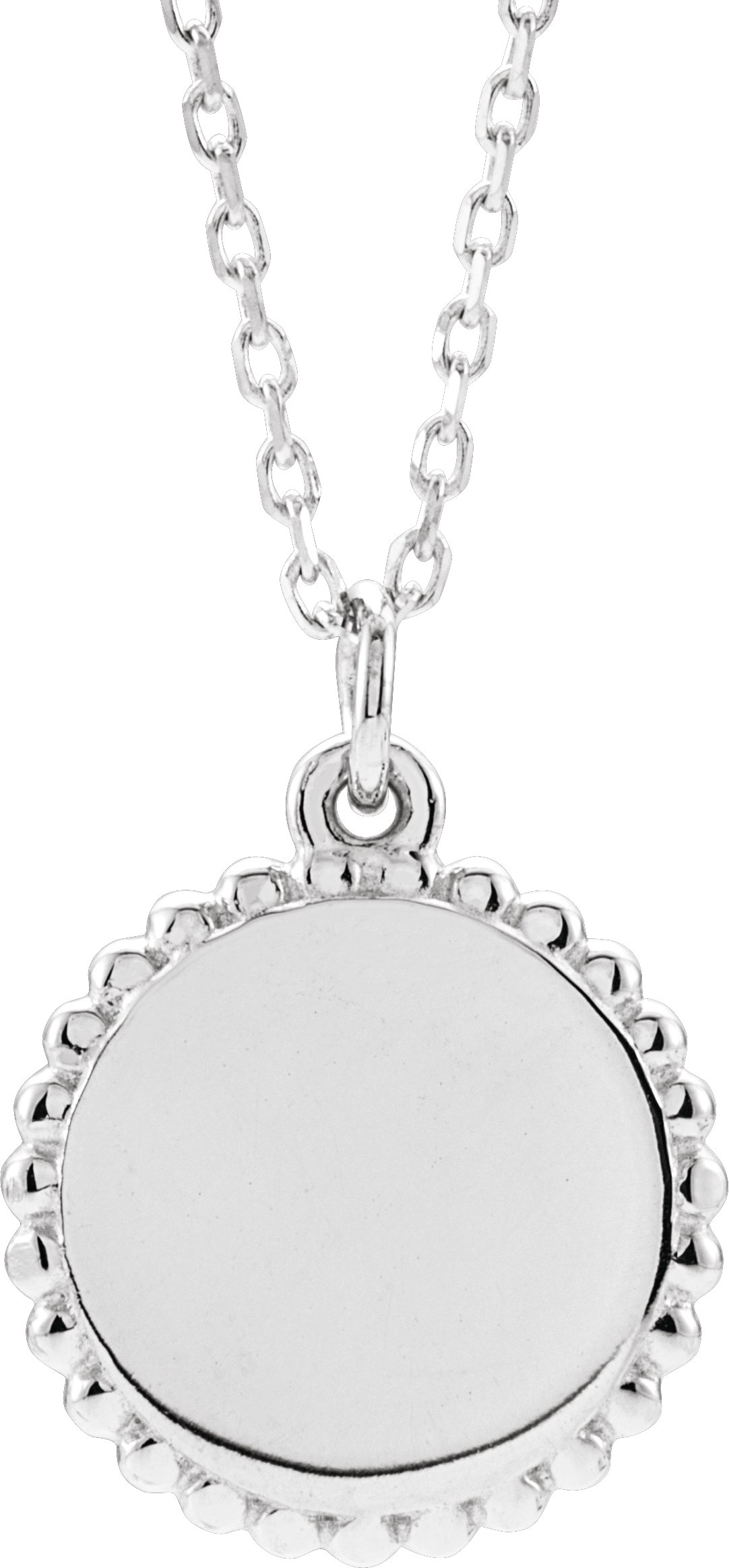 14K White Engravable Beaded Disc 16-18" Necklace