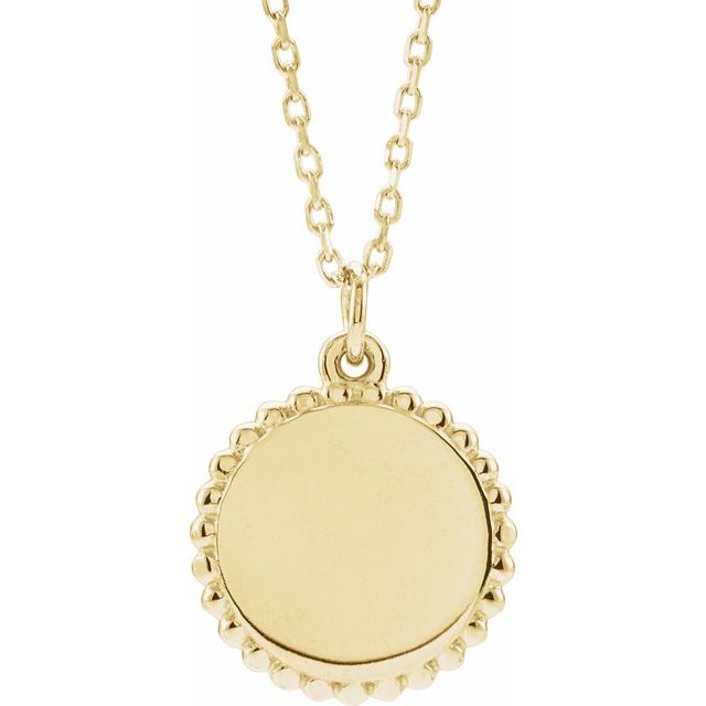 14K Yellow Engravable Beaded Disc 16-18" Necklace