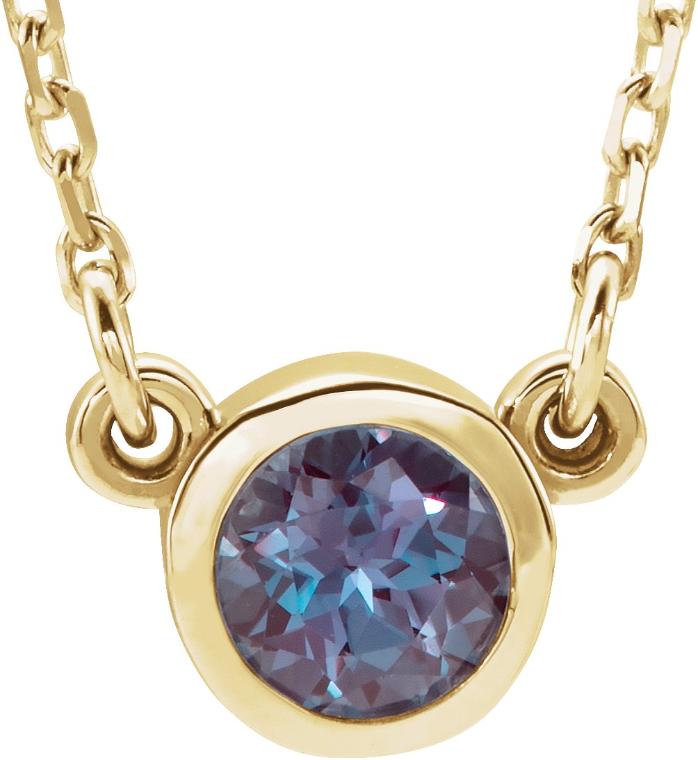 14K Yellow 3 mm Round Lab-Grown Alexandrite Bezel-Set Solitaire 16" Necklace