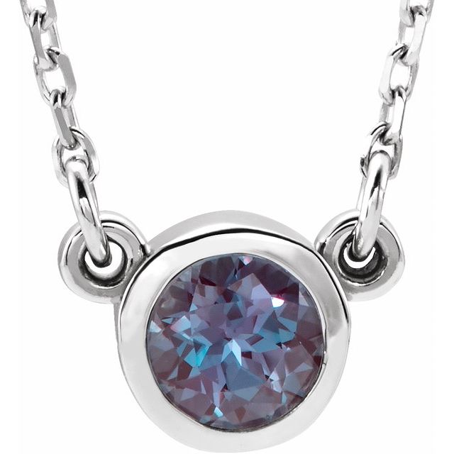 Rhodium-Plated Sterling Silver 4 mm Round Imitation Alexandrite Solitaire 16 Necklace