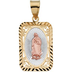Tri color Lady of Guadalupe Rectangle Pendant 21.5 x 15mm Ref 975172