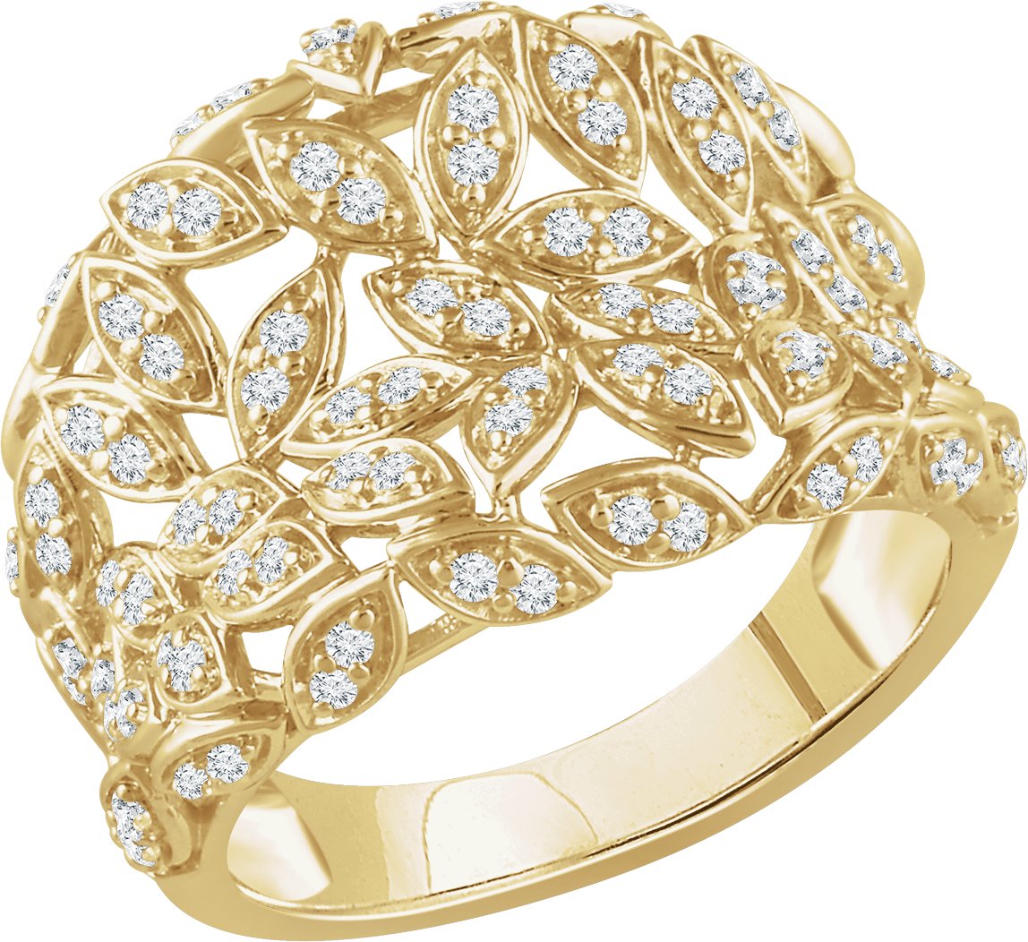 14K Yellow 1/2 CTW Natural Diamond Leaf Ring